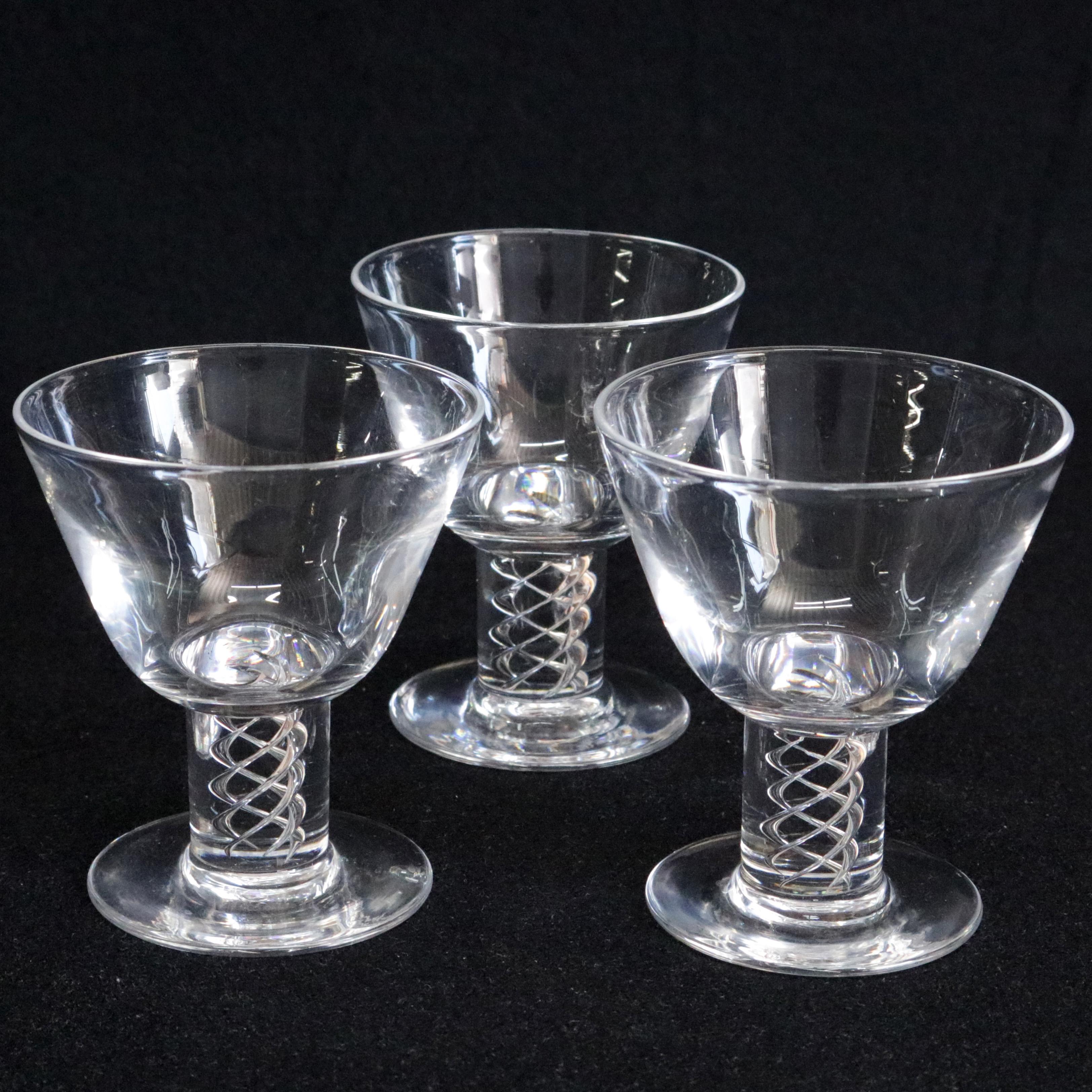 Three Steuben Crystal Twist Stem Art Glass Aperitif Glasses, Signed In Good Condition In Big Flats, NY