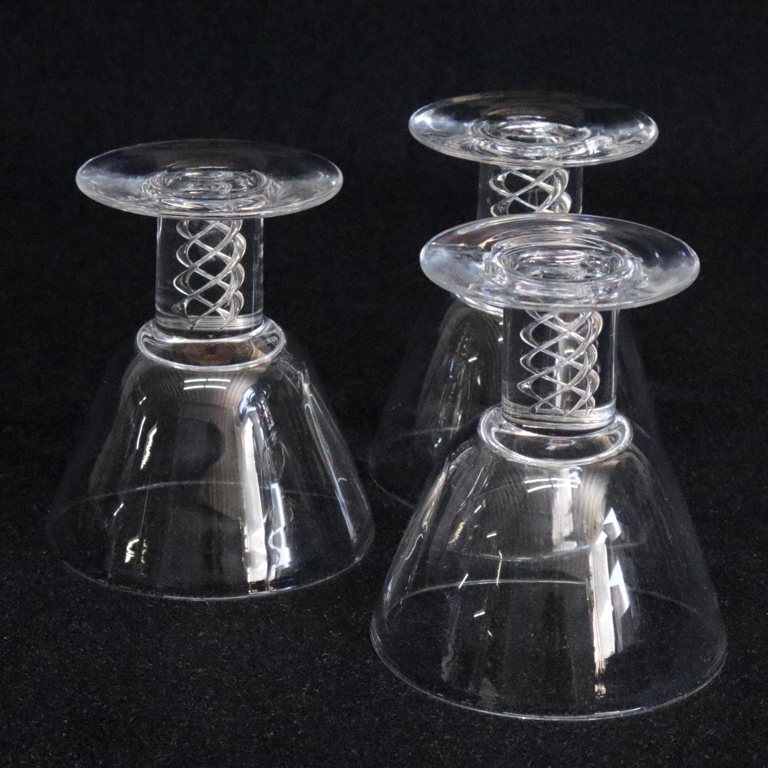 20th Century Three Steuben Crystal Twist Stem Art Glass Aperitif Glasses, Signed