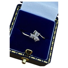 Three-Stone 0.30ct Rose Cut Diamond Handmade Retro Flower Ring in 18K White Gold