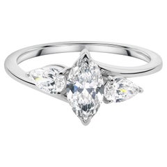 Anillo de compromiso de diamantes naturales talla múltiple de tres piedras y 1,18 qt Oro blanco de 14 quilates