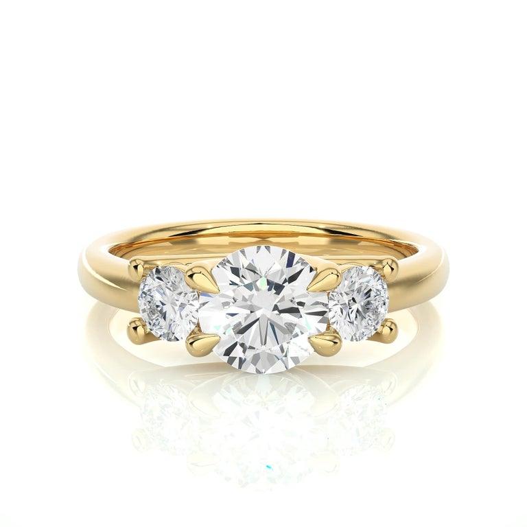 For Sale:  Three Stone 1.39 CTW Moissanite Ring for Mom in Yellow Gold Plated 925 Silver 7