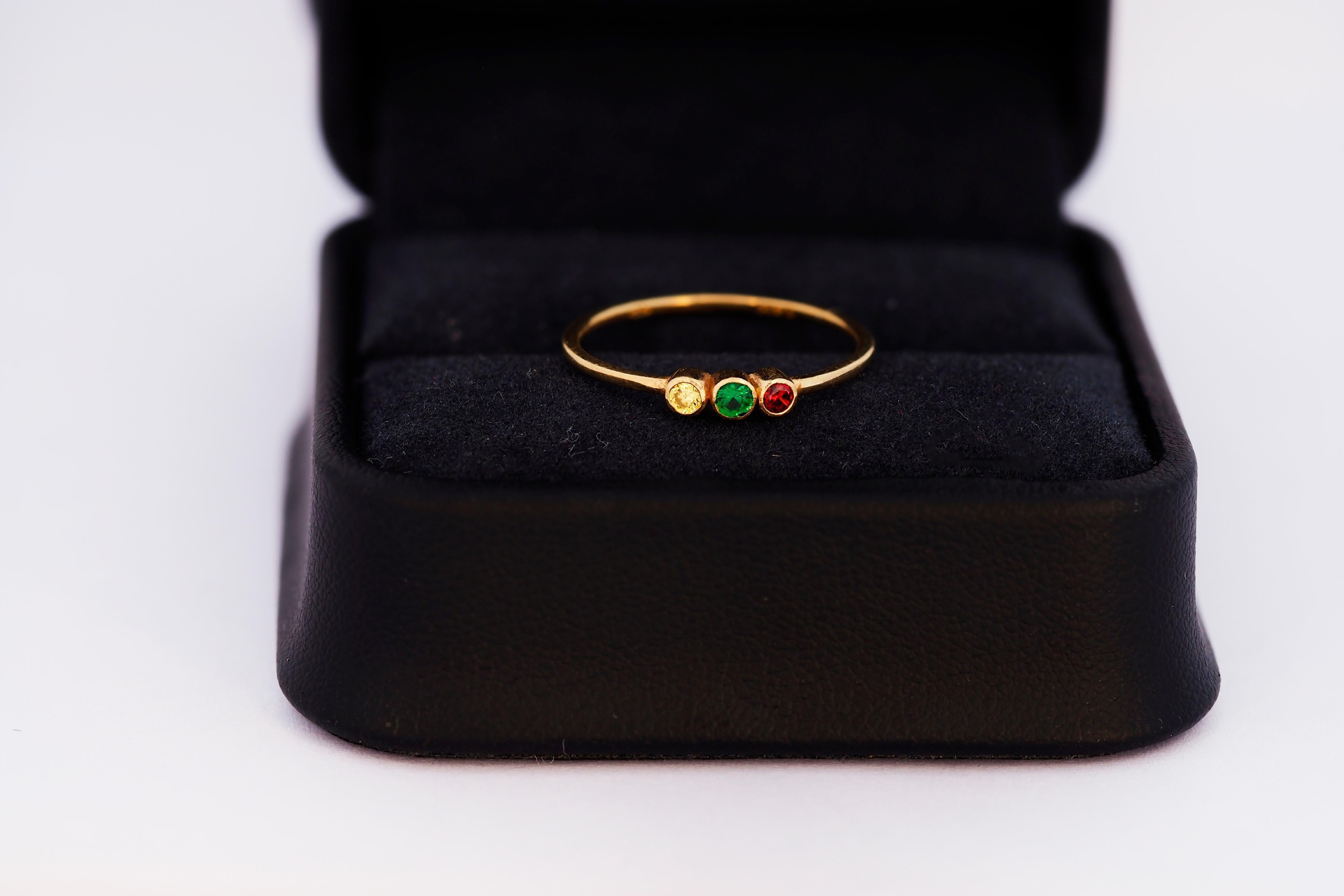 Women's or Men's Three Stone 14k gold stakable ring.