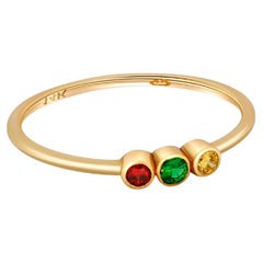 Three Stone 14k gold stakable ring.