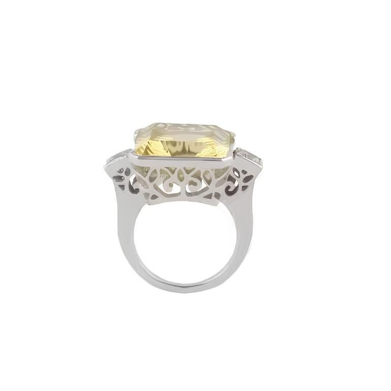 For Sale:  Three Stone 17.85 Ct Lemon Topaz and CZ Cocktail Ring 925 Sterling Silver 2
