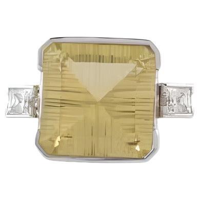 For Sale:  Three Stone 17.85 Ct Lemon Topaz and CZ Cocktail Ring 925 Sterling Silver
