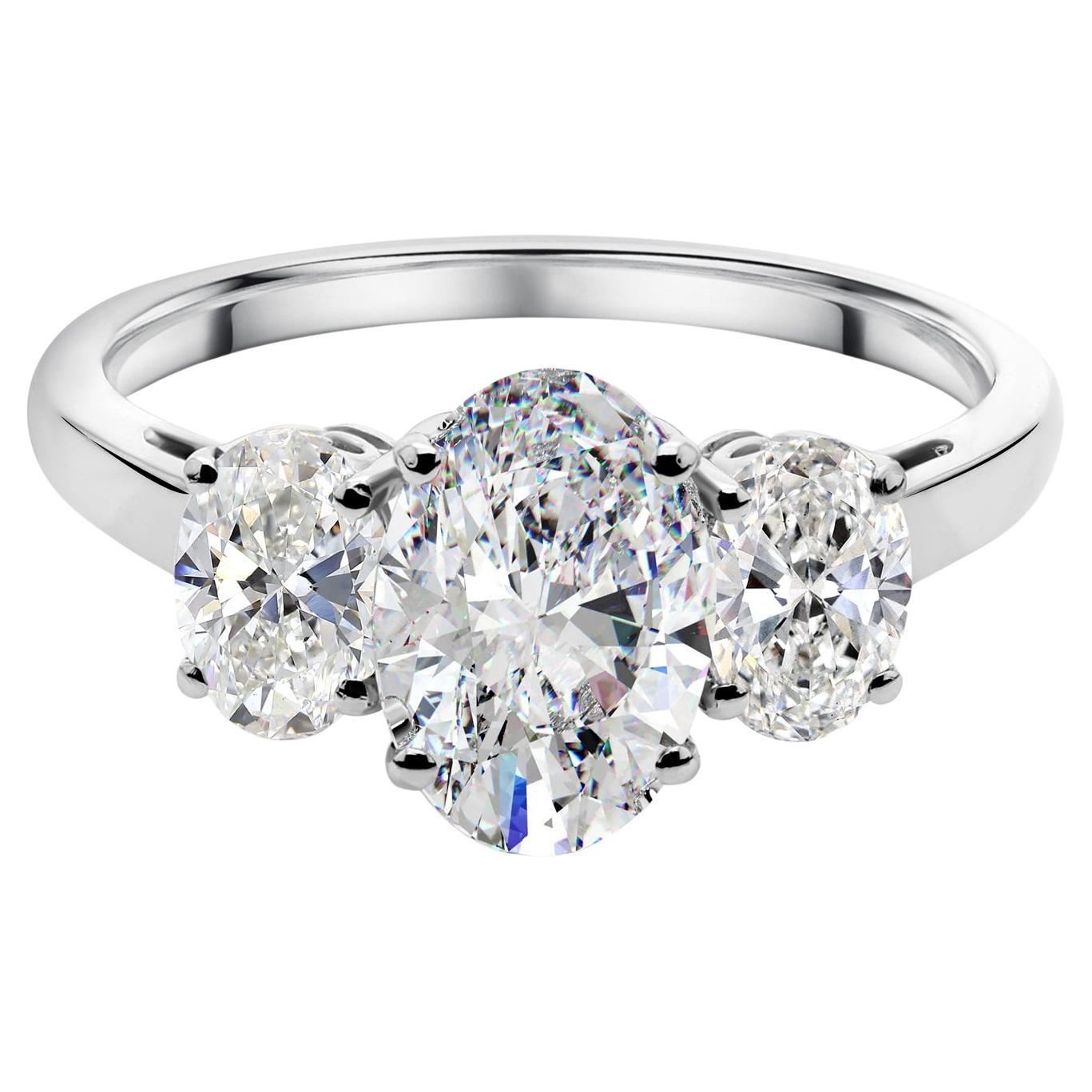 Three Stone 2.48Ct Oval Certified Diamond Engagement Ring 14K White Gold Jewelry