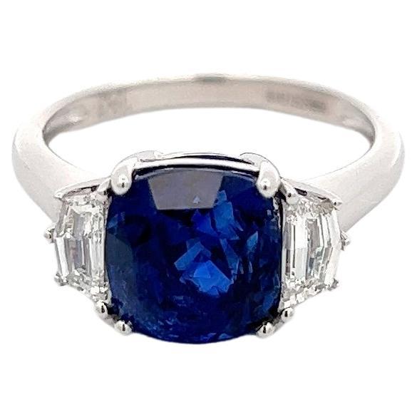 Three Stone 4 Carat Sapphire Ring For Sale