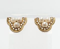 Ohrringe mit Akoya-Perlen und Diamanten aus 18 Karat Gold, Vintage