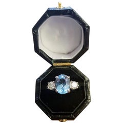 Three-Stone Aquamarine and Diamond Ring