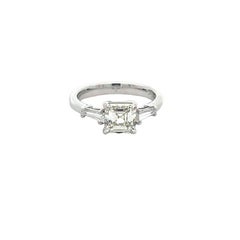 Three Stone Asscher cut Diamond Ring With Baguettes 1.70ct BG.32ct 18k WG