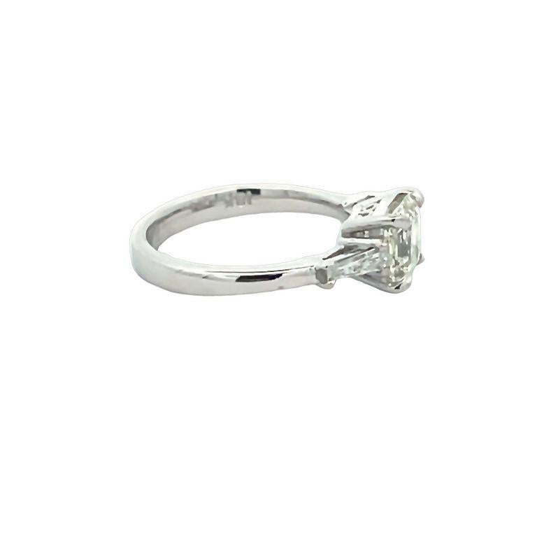 Modern Three Stone Asscher cut Diamond Ring With Baguettes 1.70ct BG.32ct 18k WG   For Sale