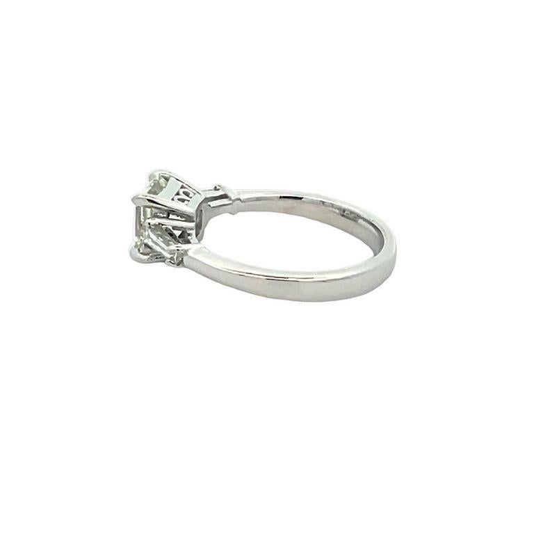 Asscher Cut Three Stone Asscher cut Diamond Ring With Baguettes 1.70ct BG.32ct 18k WG   For Sale