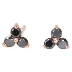 Three Stone Black Diamond Stud Earrings in Rose Gold