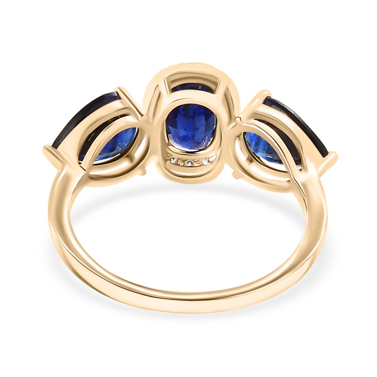 For Sale:  Three Stone Blue Sapphire Engagement Ring with Diamonds in 14k Yellow Gold 5