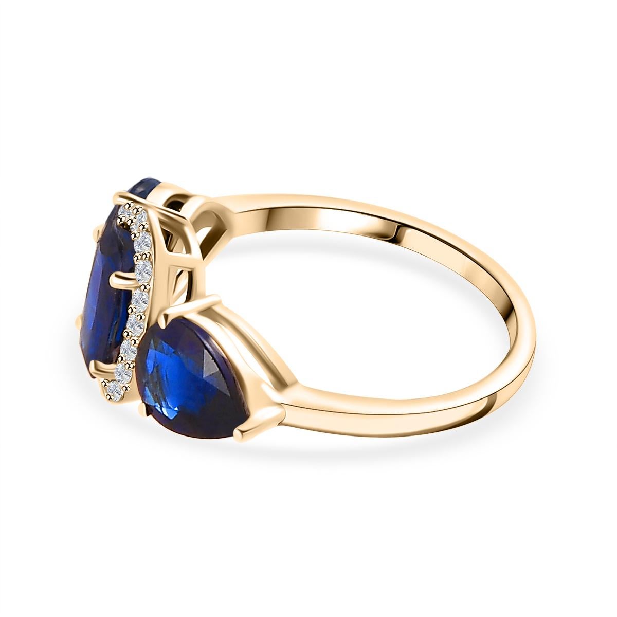 For Sale:  Three Stone Blue Sapphire Engagement Ring with Diamonds in 14k Yellow Gold 6
