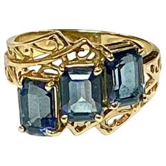 Three Stone Blue Topaz 10K Yellow Gold Ring