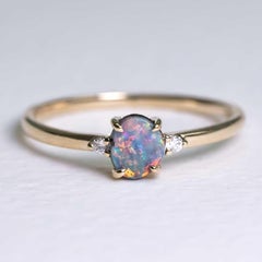Drei Stein Boulder Opal Diamant Verlobungsring 14K Gelbgold