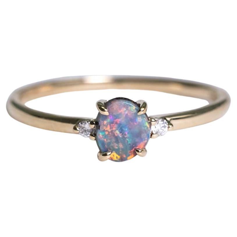 Three Stone Boulder Opal Diamond Engagement Ring 14K Yellow Gold