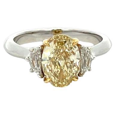Three Stone Brown Yellow Oval Diamond 2.05ct & Half Moons .40ct GIA PLT Ring  For Sale