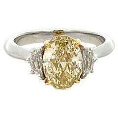Bague à trois pierres Brown Yellow Oval Diamond 2.05ct & Half Moons .40ct GIA PLT Ring 