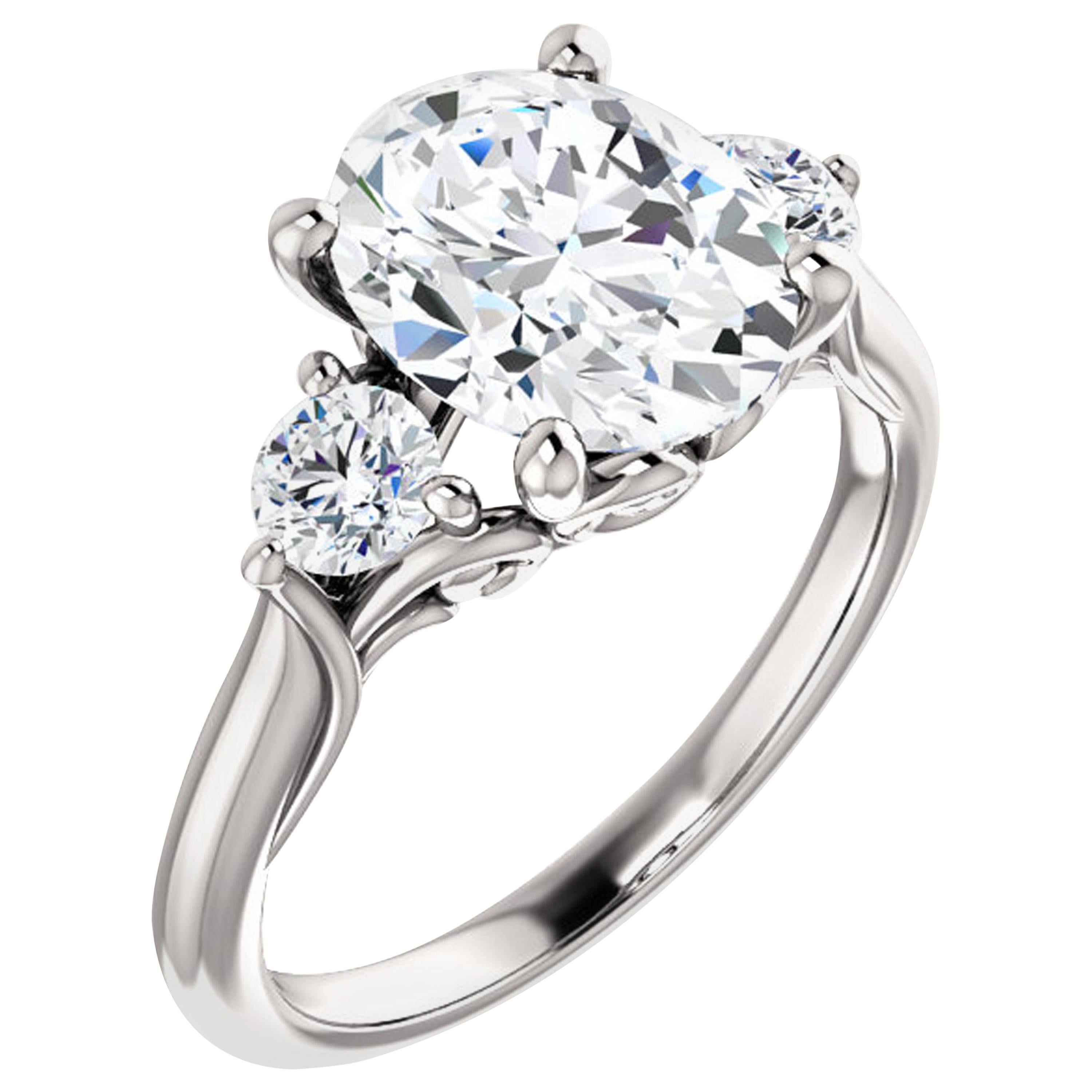 ThreeStone Cathedral Style Oval GIA Certified Diamond Wedding Engagement Ring For Sale at 1stDibs