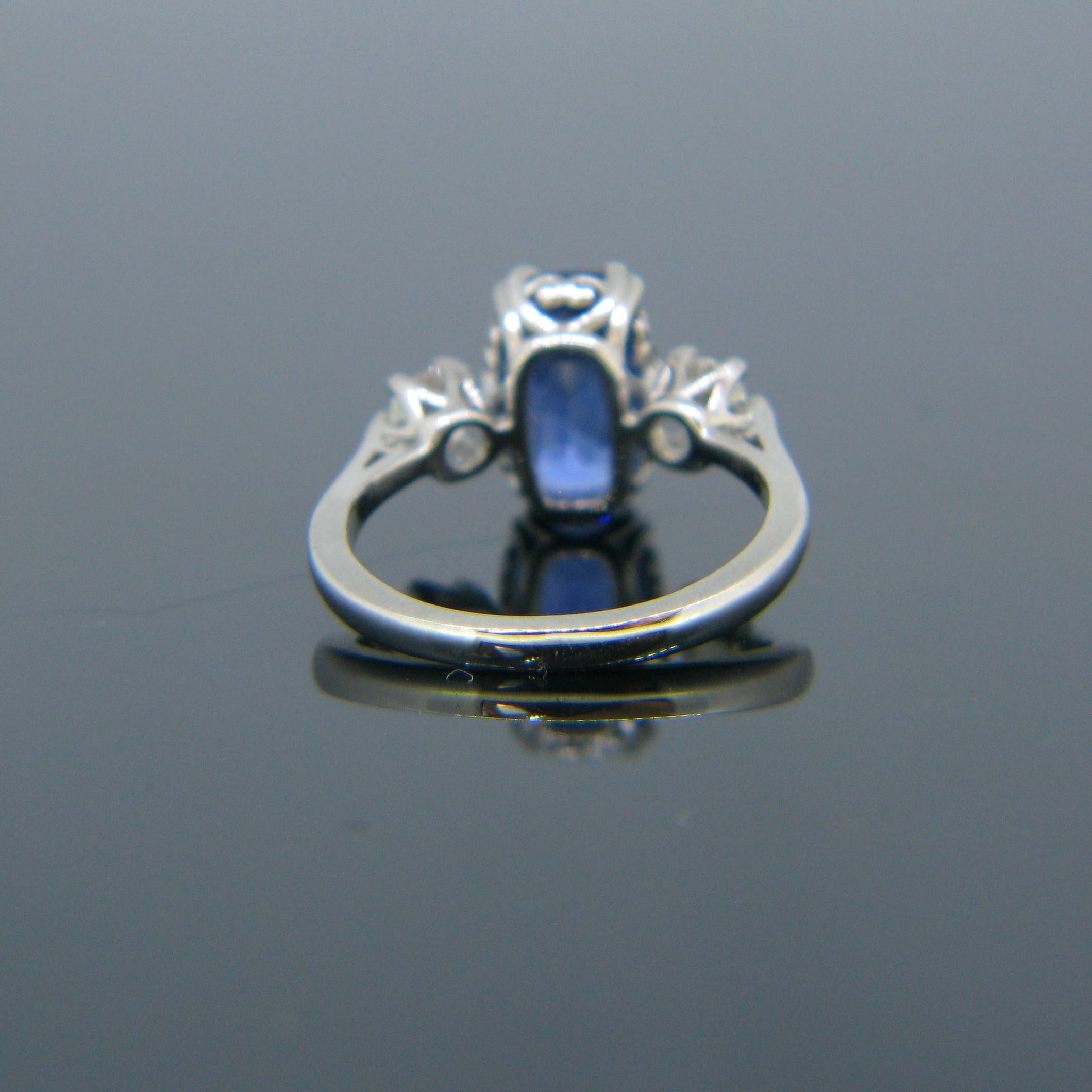 Contemporary GCS 3.72ct Ceylon No Heat Sapphire Diamonds Platinum Ring