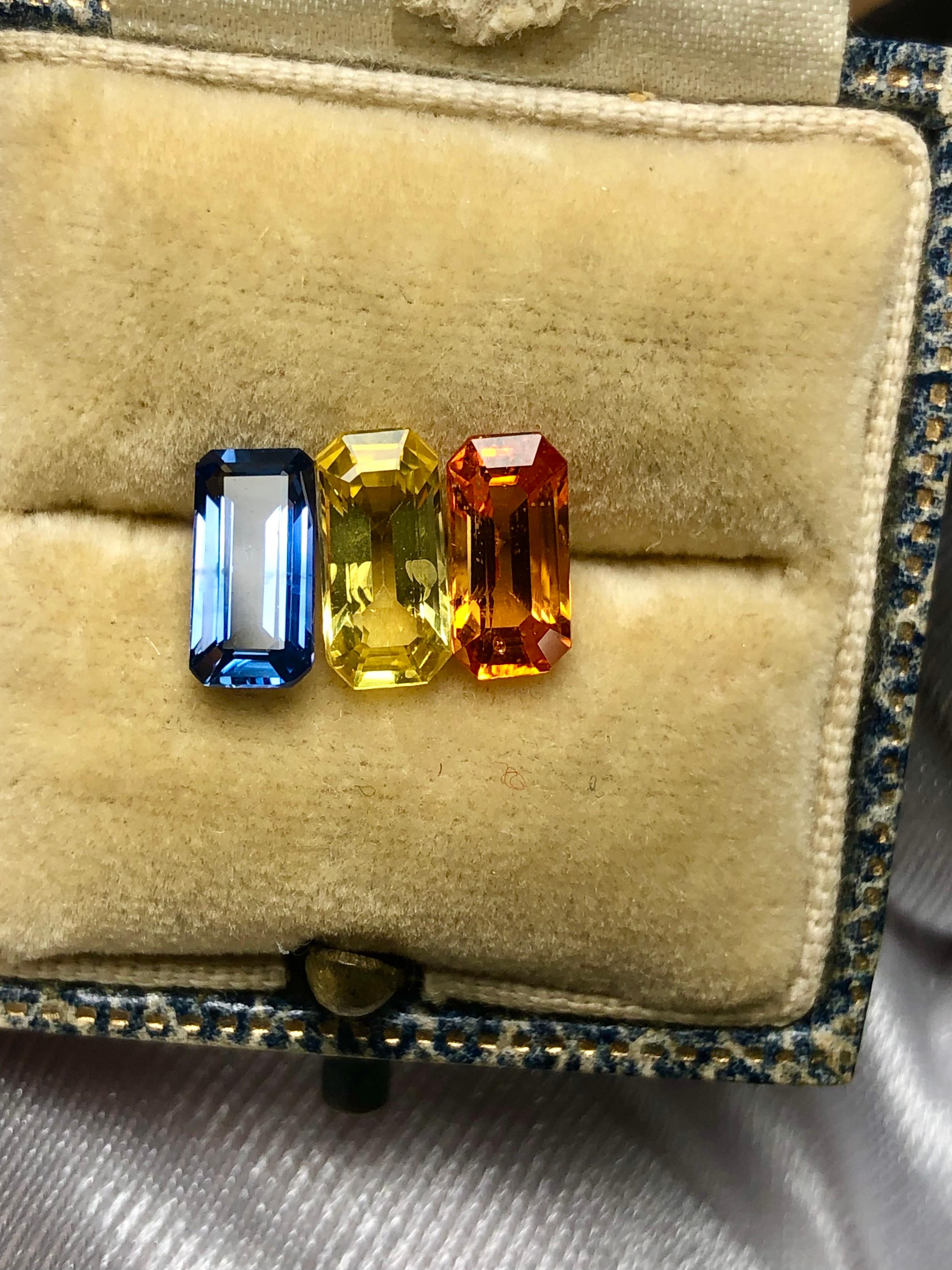 Multicolor Three Stone Ceylon Sapphire 3.17 Carat For Sale 5