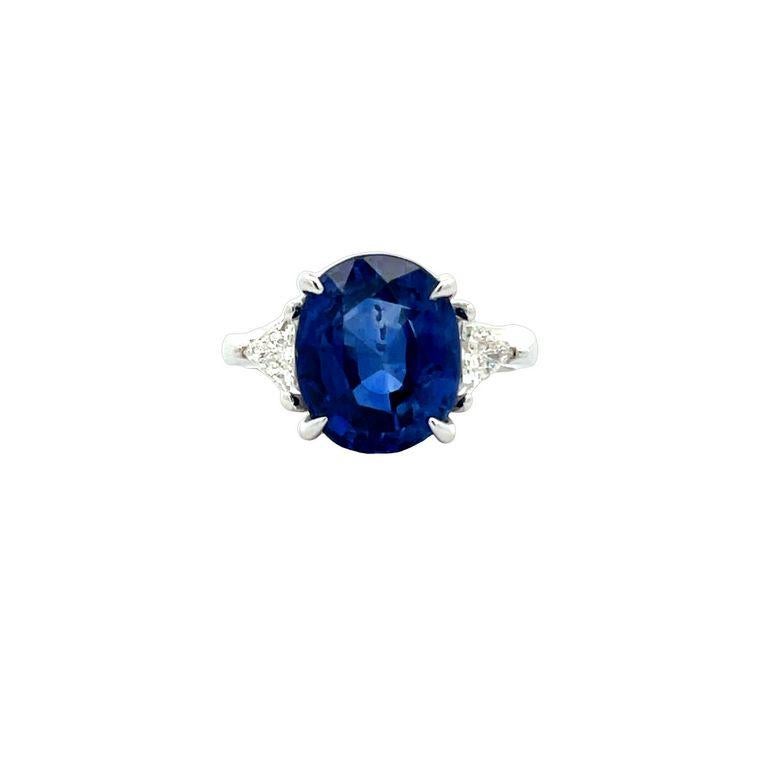 Oval Cut Three Stone Ceylon Sapphire & Trilliant Diamond Ring 6.46ct TR.36ct 18k WG   For Sale