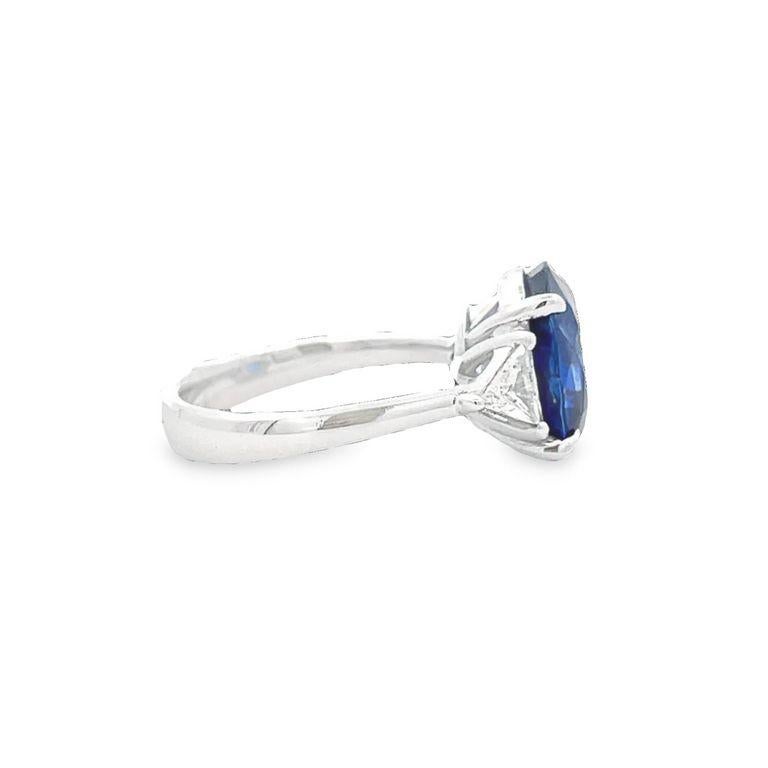 Three Stone Ceylon Sapphire & Trilliant Diamond Ring 6.46ct TR.36ct 18k WG   In New Condition For Sale In New York, NY