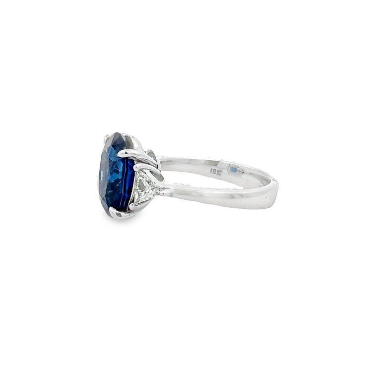 Three Stone Ceylon Sapphire & Trilliant Diamond Ring 6.46ct TR.36ct 18k WG   For Sale 1