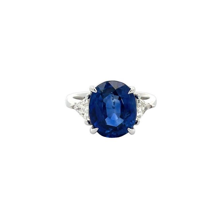 Three Stone Ceylon Sapphire & Trilliant Diamond Ring 6.46ct TR.36ct 18k WG   For Sale 2