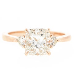 Three-Stone Cushion Cut Diamond Engagement Ring in Rose Gold 'GIA'