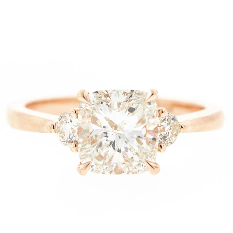 Three Stone Cushion Cut Diamond Engagement Ring In Rose Gold Gia