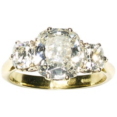 Three-Stone Cushion-Cut Diamond Ring, 3.13 Carat