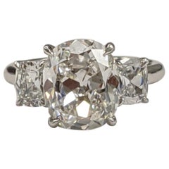 Three-Stone Cushion Diamond Ring Featuring 4 Carat G VS2 in Platinum 
GIA
