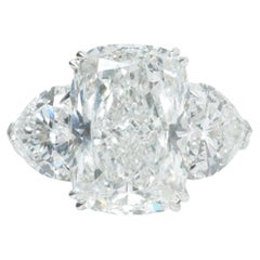 Three Stone Cushion Natural Diamond Pave Band Ring in 14K Solid Gold (Certified)