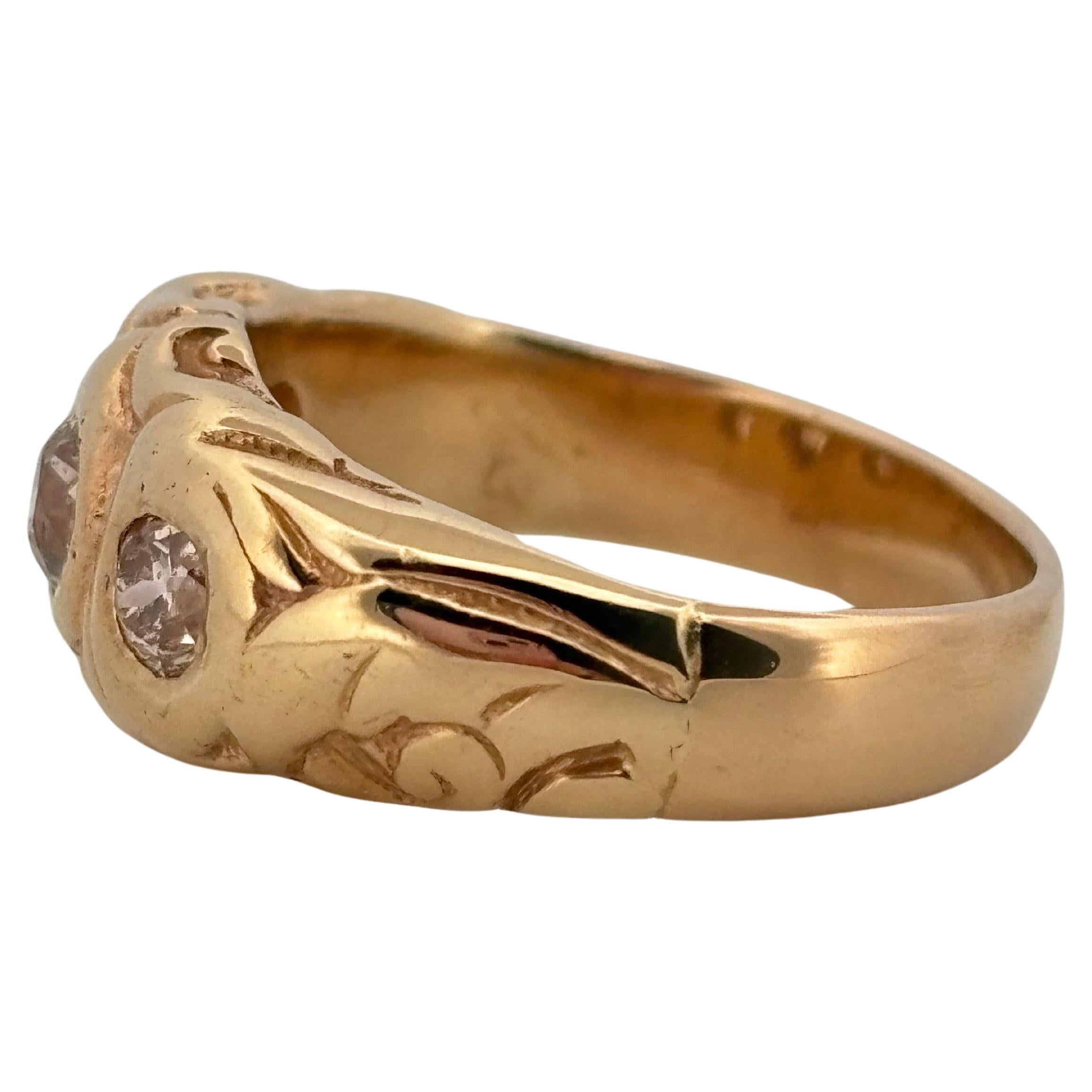 Drei Stein Diamant 0,66ctw 14K Gelbgold Band Ring für Damen oder Herren im Angebot