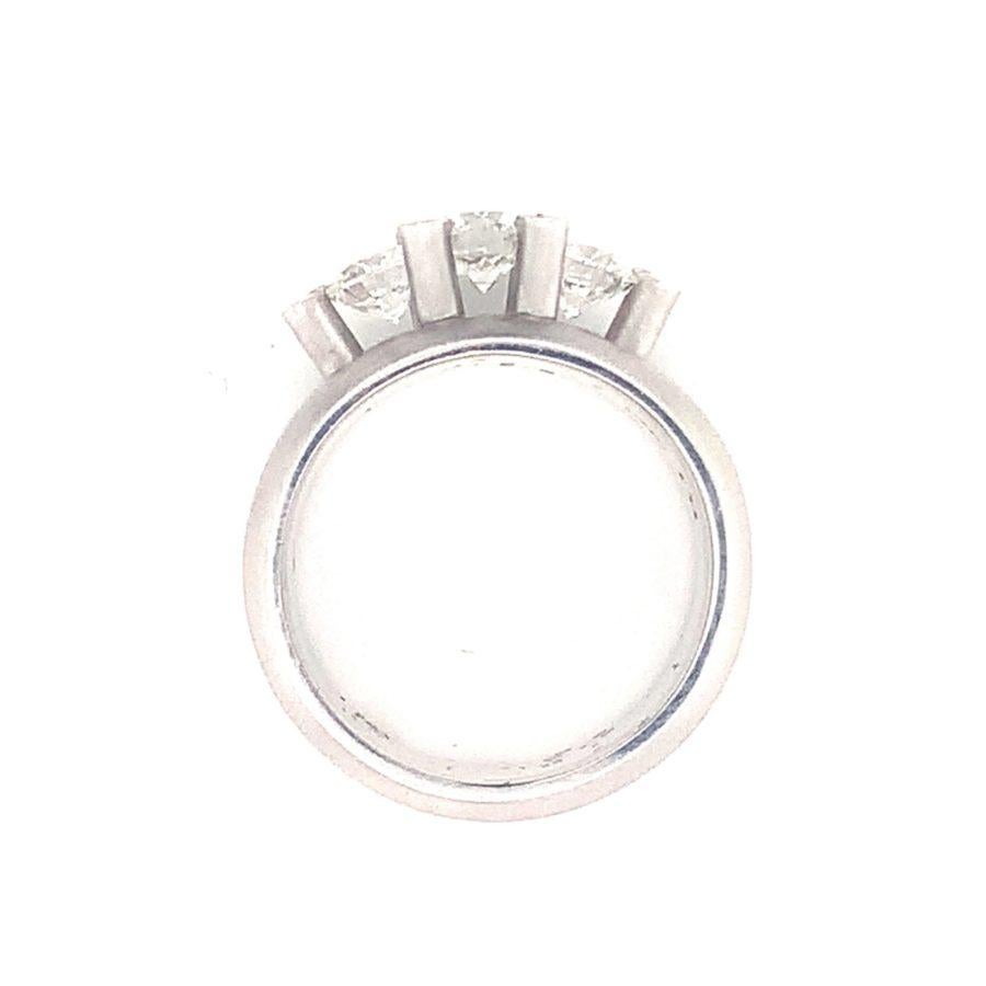 Round Cut Three-Stone Diamond 14k White Gold Ring, circa 1980s For Sale