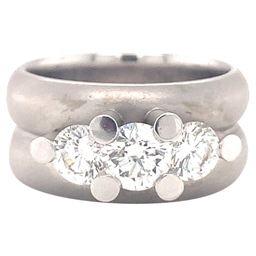 Dreistein-Diamantring aus 14k Weißgold, ca. 1980er Jahre