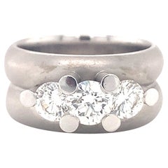 Dreistein-Diamantring aus 14k Weißgold, ca. 1980er Jahre