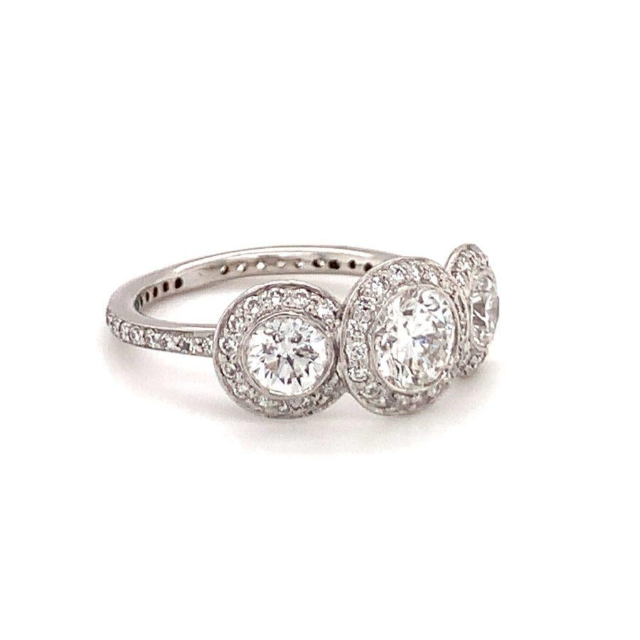 Round Cut Three-Stone Diamond 18K White Gold Ring For Sale