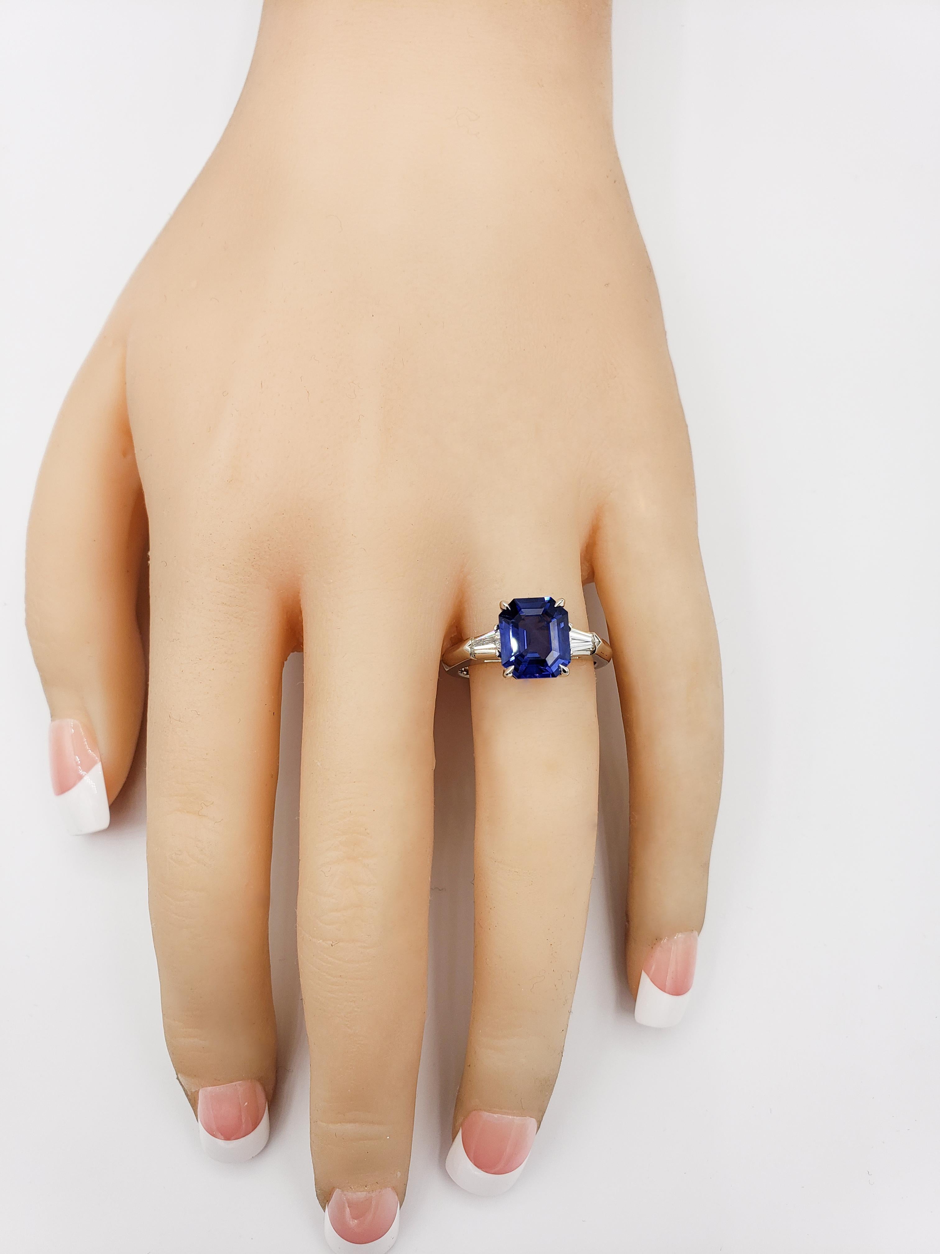 Contemporary Three-Stone Diamond and Blue Sapphire Engagement Ring