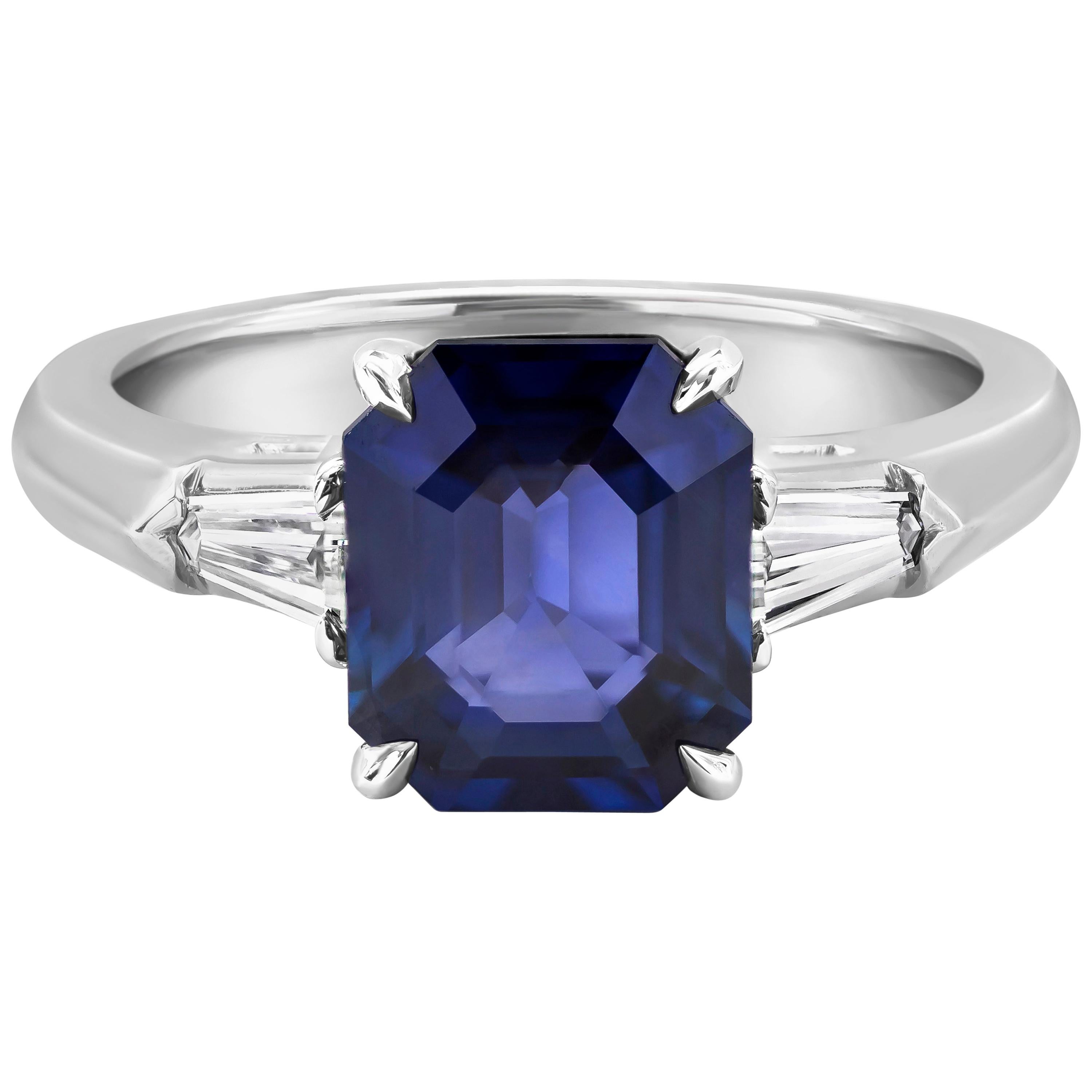 Three-Stone Diamond and Blue Sapphire Engagement Ring