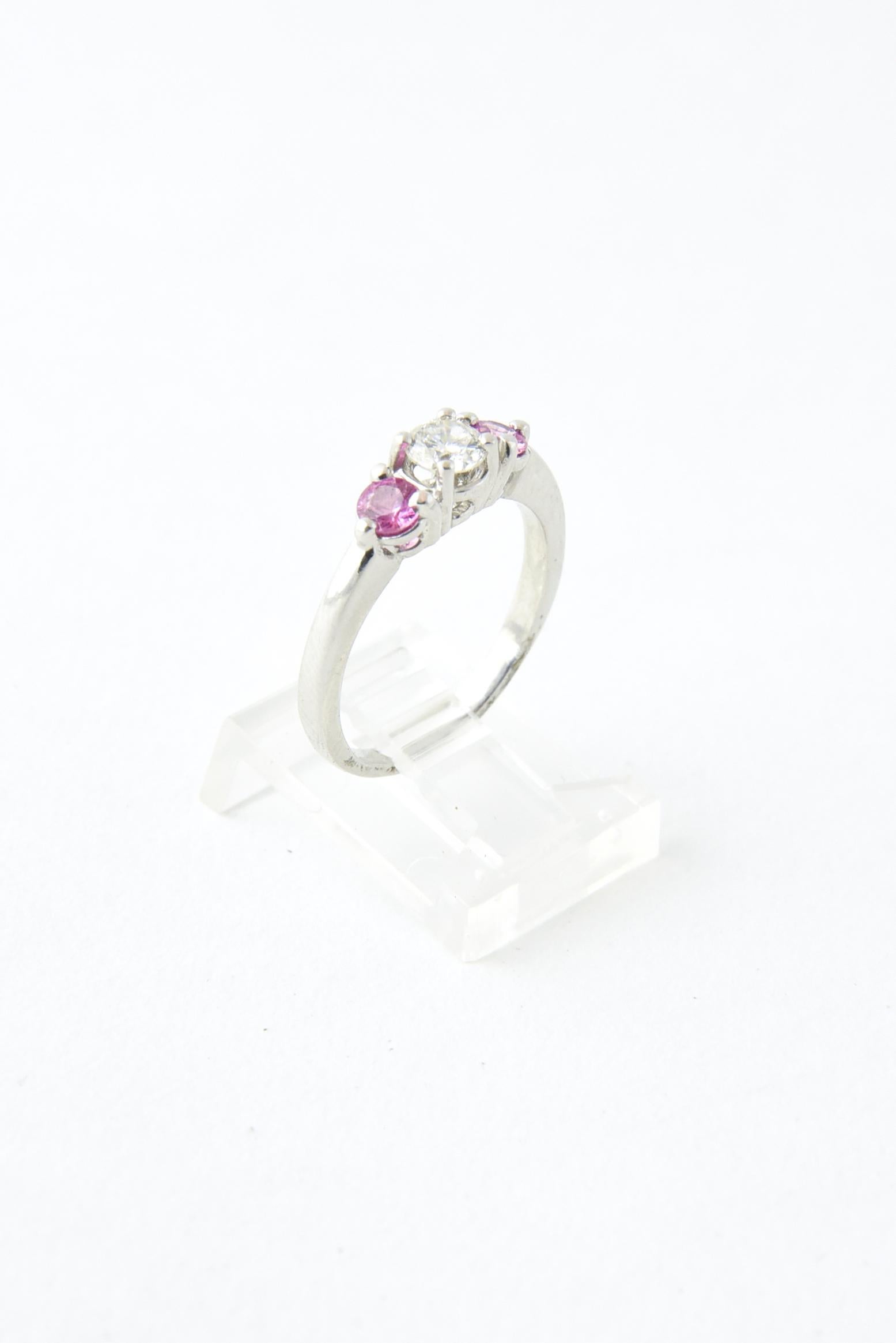 pink stone white gold ring