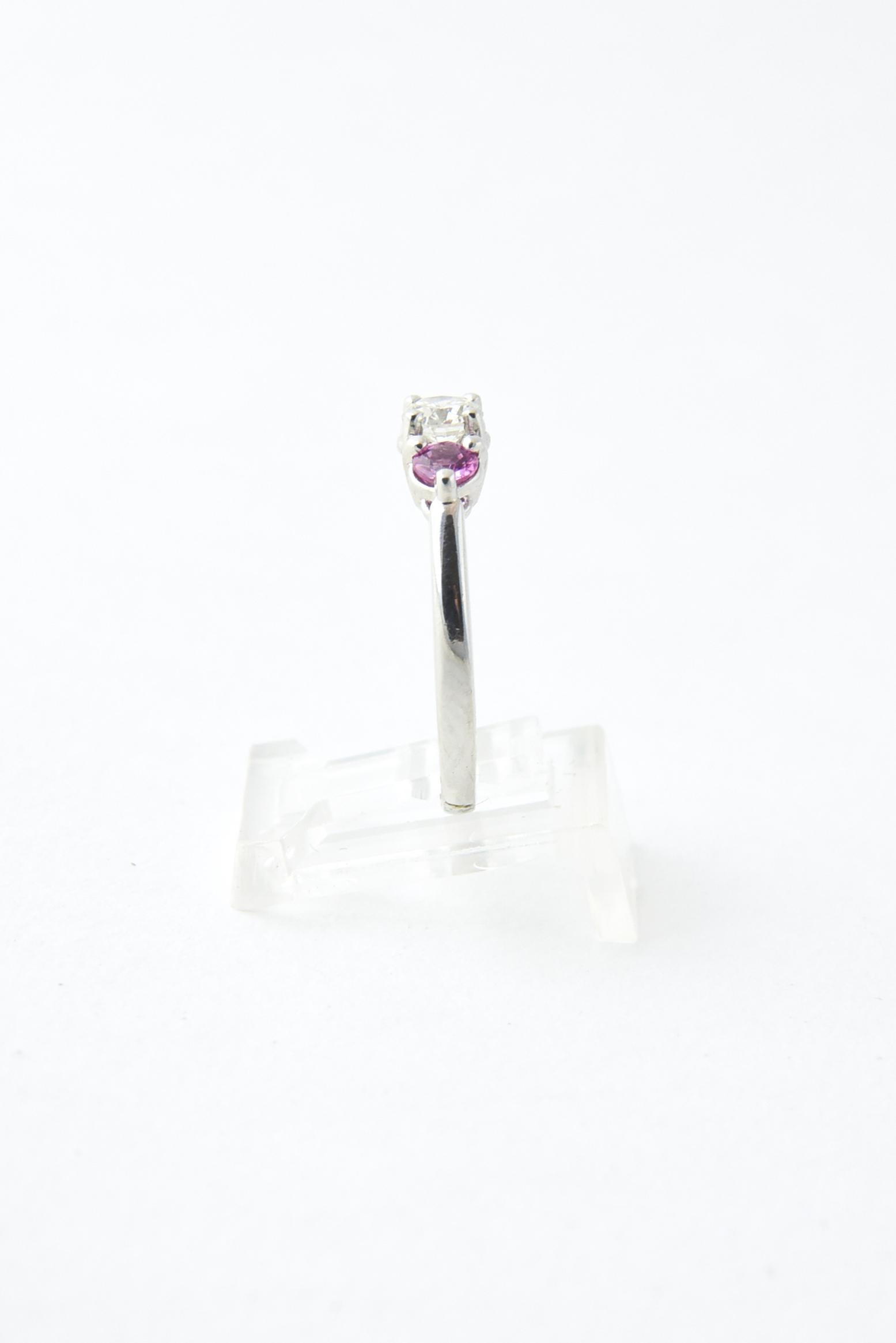 three stone pink sapphire ring