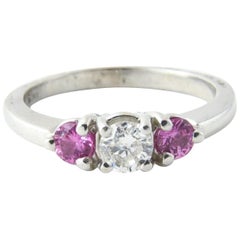 Three-Stone Diamond and Pink Sapphire White Gold Ring
