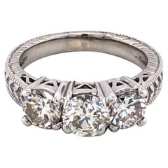 Three-Stone Diamond Antique Style Engagement Ring