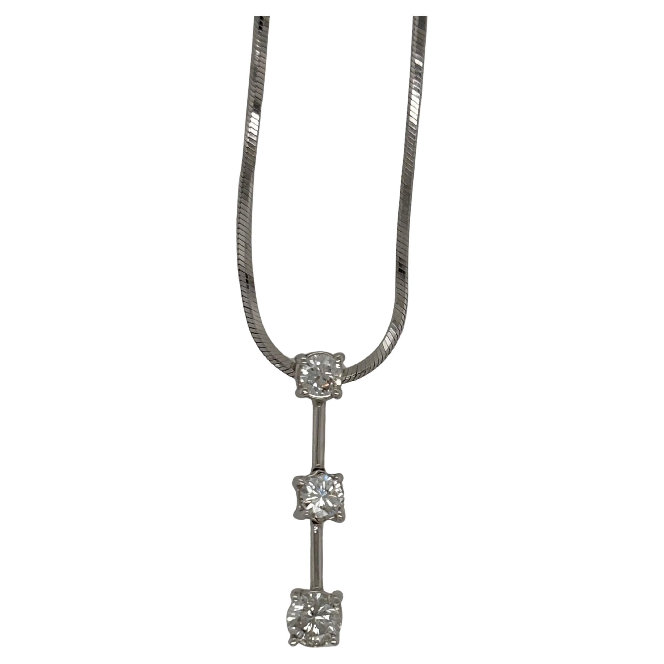 Diamond 3 Stone Journey Pendant Drop Necklace, 14kt White Gold
