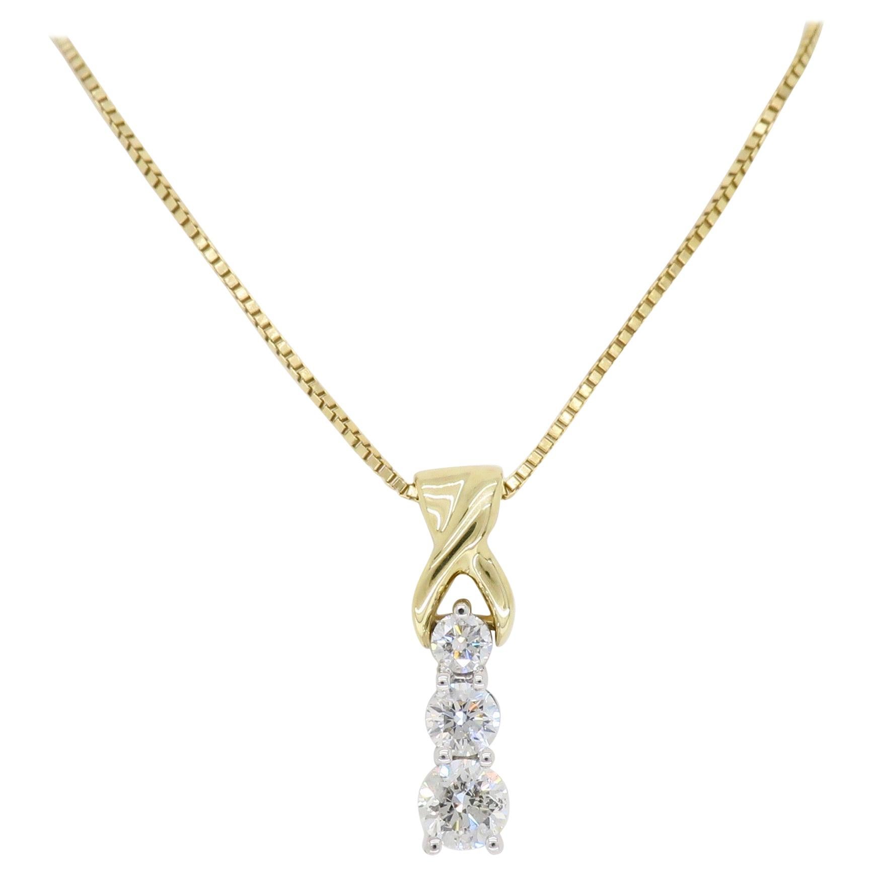 Three-Stone Diamond Drop Pendant in 14 Karat Yellow Gold