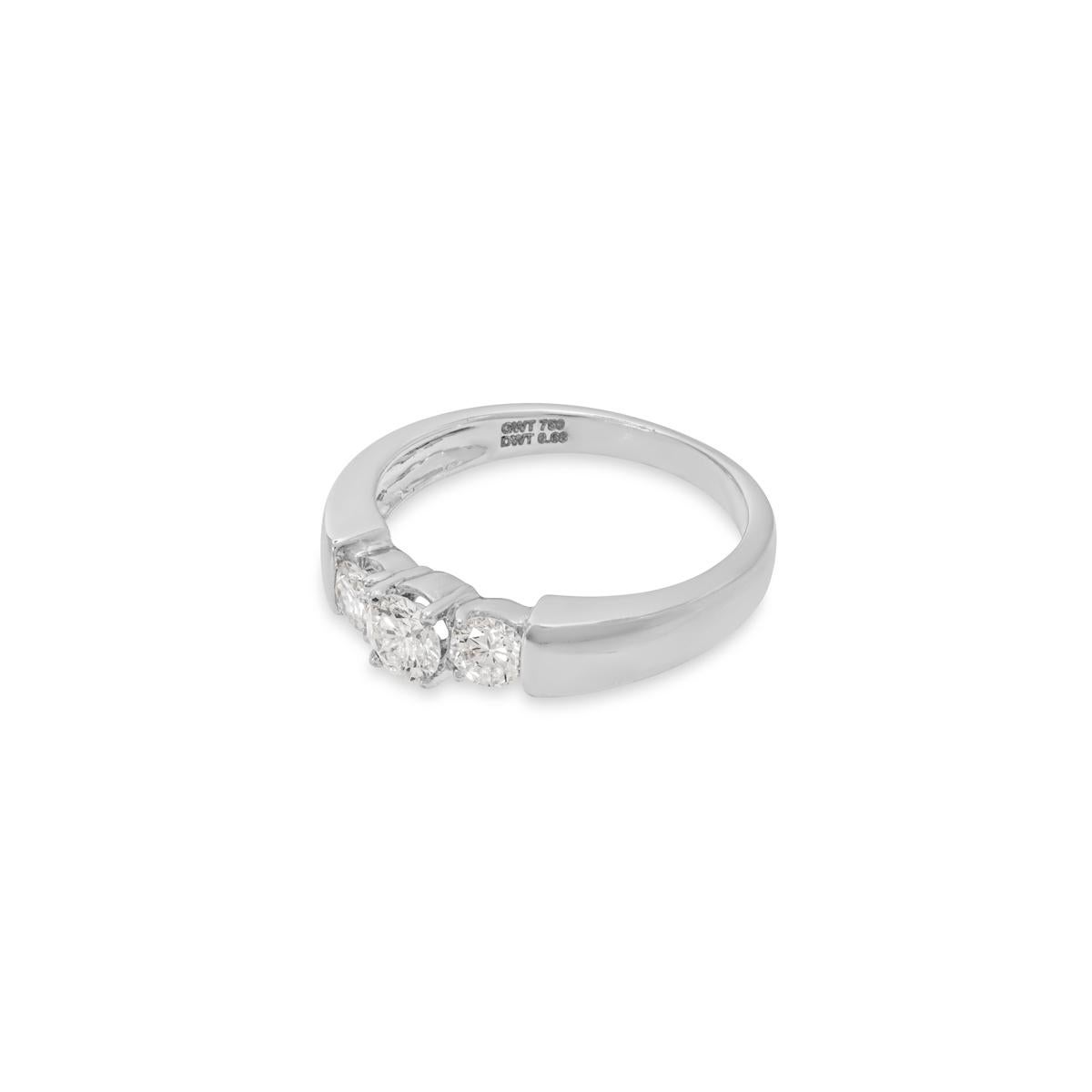 Round Cut White Gold Diamond Three Stone Ring 0.68ct For Sale